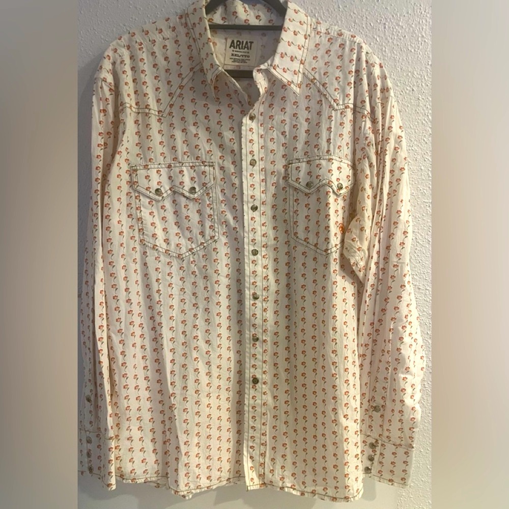Ariat Men's Cream white floral western shirt size xxl -2x